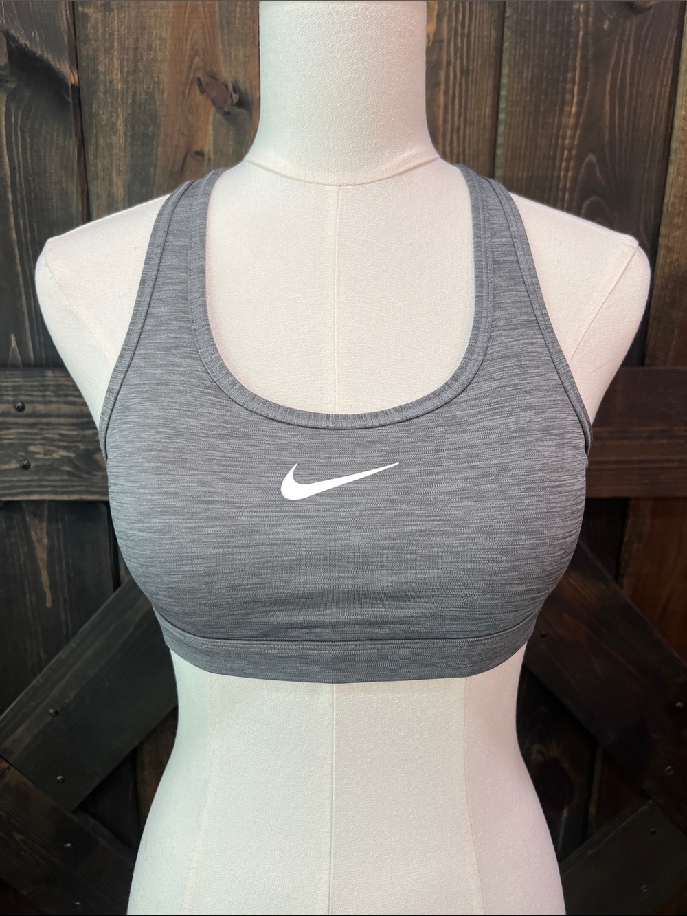 Nike Swoosh Grey Dri Fit Sports Bra XS Padded Racerback Athleisure Workout Gym